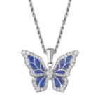 Sparkling Iced Out Moissanite Blue Butterfly Pendant Necklace – Elegant Jewelry Gift