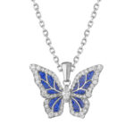 Sparkling Iced Out Moissanite Blue Butterfly Pendant Necklace – Elegant Jewelry Gift