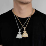 Moissanite Ice Dollar Sign Hip Hop Money Bag Pendant Necklace