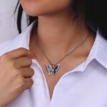 Sparkling Iced Out Moissanite Blue Butterfly Pendant Necklace – Elegant Jewelry Gift