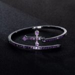 “Iced Purple Moissanite Baguette Sword Bangle Bracelet – Unique Statement Jewelry”