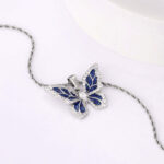 Sparkling Iced Out Moissanite Blue Butterfly Pendant Necklace – Elegant Jewelry Gift