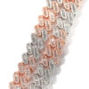 15mm 2-Tone Moissanite Baguette Cuban Link Chain – White & Rose Gold