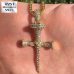 S925 Sterling Silver Moissanite Cross Necklace – Elegant Nail Design