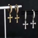 Men’s Iced Out Hoop Earrings with Moissanite Cross Dangle – Stylish Jewelry