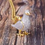 Iced Out Moissanite Pigeon Pendant Necklace for Men in 14K Gold