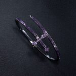 “Iced Purple Moissanite Baguette Sword Bangle Bracelet – Unique Statement Jewelry”