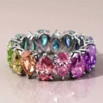 Stunning Rainbow Pear Cut S925 Silver Eternity Band Ring for Elegance