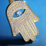 Iced Out 14K Gold Moissanite Hamsa Hand Pendant Necklace for Men