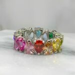 Stunning Rainbow Pear Cut S925 Silver Eternity Band Ring for Elegance