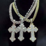 Stunning Moissanite 3D Cross Pendant Necklace Set – Elegant Layered Design