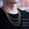 18K Gold Plated 3mm Stainless Steel Men’s Rope Chain Necklace