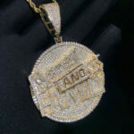 Stunning Moissanite Round Pendant Necklace with “MONEY AND FAMILY” Letter Design