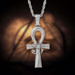 Men’s Iced Out Eye of Horus Ankh Cross Moissanite Pendant in White Gold