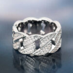 “Luxury Iced Out Moissanite Cuban Link Ring for Men in White Gold”