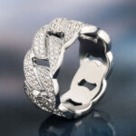 “Luxury Iced Out Moissanite Cuban Link Ring for Men in White Gold”