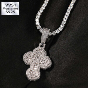 VVS Ice Out Moissanite Cloud Cross Pendant Necklace - Luxurious Style