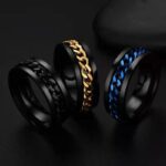 Black Gold Rotating Titanium Steel Cuban Chain Fidget Ring | Stylish Stress Relief Accessory