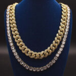 Elegant 18K Gold Moissanite Cuban Link and Tennis Chain Jewelry Set