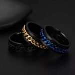 Black Gold Rotating Titanium Steel Cuban Chain Fidget Ring | Stylish Stress Relief Accessory