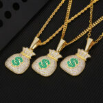 Iced Out Moissanite Money Bag Pendant Necklace for Men in 14K Gold