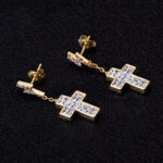 Men’s 14K Gold Moissanite Cross Stud Earrings – Elegant & Durable