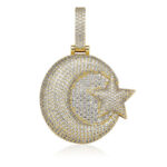 Sparkling Moissanite Moon & Star Pendant | Round Solid Design Jewelry