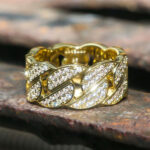 14K Gold Iced Out Moissanite Cuban Link Men’s Ring – Luxury Bling Jewelry