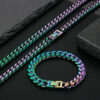 Vibrant 10mm Rainbow Cuban Link Bracelet & Chain Set for Stylish Men