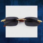 Stylish Rimless Moissanite Black Woody Sunglasses for Ultimate UV Protection