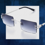 Stylish Gradual Grey Moissanite Rectangle Rimless Sunglasses for UV Protection