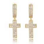 Stunning Gold Double Row Moissanite Cross Earrings – Sparkling Jewelry