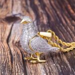 Iced Out Moissanite Pigeon Pendant Necklace for Men in 14K Gold