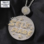 Moissanite Hip Hop ‘SELF MANG’ Large Disc Pendant – Personalize Your Style