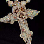 Radiant Moissanite Cross Pendant with Elegant Rose Design