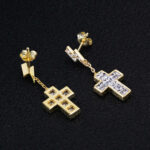 Men’s 14K Gold Moissanite Cross Stud Earrings – Elegant & Durable