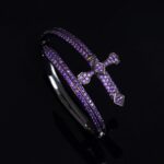 Stunning Black Gold Iced Purple Moissanite Sword Bangle Bracelet