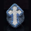 Stunning Blue Sapphire Baguette Ring in White Gold – Elegant Cross Side Design