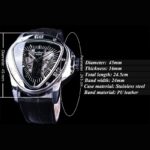 Stylish Triangle Skeleton Mechanical Watch with Black Leather Strap – Luxury Timepiece