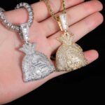 Moissanite Ice Dollar Sign Hip Hop Money Bag Pendant Necklace