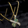 Iced Out Moissanite Dollar Stack Wing Pendant Necklace for Men in 14K Gold