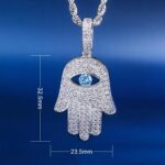 Iced Out 14K Gold Moissanite Hamsa Hand Pendant Necklace for Men