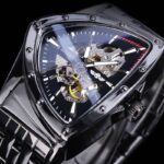 Luxury Triangle Skeleton Automatic Mechanical Watch with Stainless Steel Band