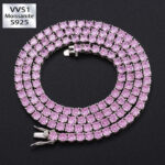 Elegant 4mm Moissanite Pink Tennis Chain in S925 Sterling Silver