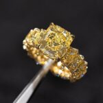 Stunning Radiant Cut Yellow Diamond Engagement Ring in Golden Tone