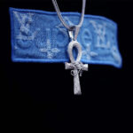 Men’s Iced Out Eye of Horus Ankh Cross Moissanite Pendant in White Gold