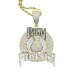 Moissanite Hip Hop ‘RICH FOREVER’ Money Bag Pendant – Luxurious Jewelry for Trendsetters