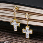 Men’s 14K Gold Moissanite Cross Stud Earrings – Elegant & Durable