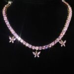 Elegant Iced Pink Butterfly Tennis Choker Necklace – 5mm Stylish Accessory