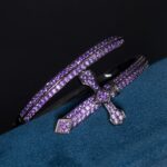 Stunning Black Gold Iced Purple Moissanite Sword Bangle Bracelet